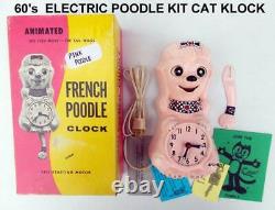 VINTAGE 60's POODLE-KIT KAT CLOCK-KIT CAT KLOCK-ORIG. ELECTRIC MOTOR-REBUILT+BOX