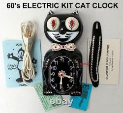 VINTAGE 60s BLACK ELECTRIC-KIT CAT KLOCK-KAT CLOCK-ORIGINAL MOTOR REBUILT-WORKS