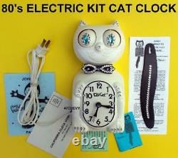 VINTAGE 80's-ELECTRIC-WHITE KIT CAT KLOCK-KAT CLOCK-ORIGINAL MOTOR REBUILT-WORKS