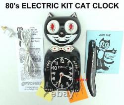 VINTAGE 80s ELECTRIC-BLACK KIT CAT KLOCK-KAT CLOCK ORIGINAL MOTOR REBUILT-WORKS