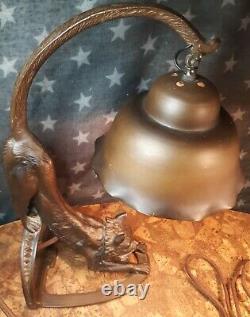 VINTAGE ART DECO CAST BRONZE CROUCHING CAT LAMP green eyes EXCELLENT cond. #33