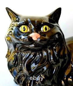 VINTAGE BLACK CAT HALLOWEEN DECORATION Porcelain Ceramic Sculpture Studio Art