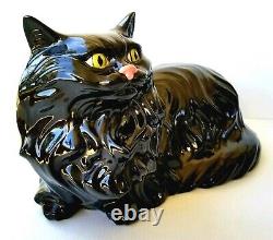 VINTAGE BLACK CAT HALLOWEEN DECORATION Porcelain Ceramic Sculpture Studio Art
