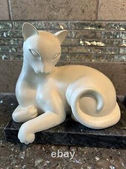 VINTAGE DECO STYLE WHITE STONE CAT BOOKENDS MCM ON MARBLE BASE 8lbs PAIR TAIWAN