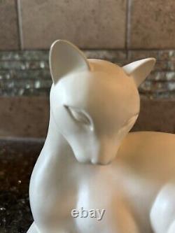 VINTAGE DECO STYLE WHITE STONE CAT BOOKENDS MCM ON MARBLE BASE 8lbs PAIR TAIWAN