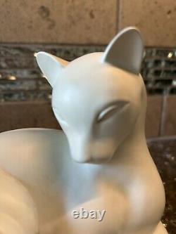 VINTAGE DECO STYLE WHITE STONE CAT BOOKENDS MCM ON MARBLE BASE 8lbs PAIR TAIWAN