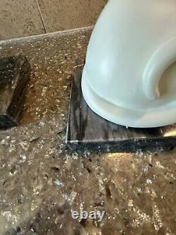 VINTAGE DECO STYLE WHITE STONE CAT BOOKENDS MCM ON MARBLE BASE 8lbs PAIR TAIWAN