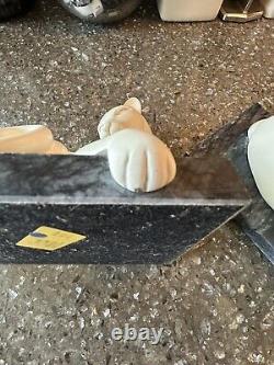 VINTAGE DECO STYLE WHITE STONE CAT BOOKENDS MCM ON MARBLE BASE 8lbs PAIR TAIWAN