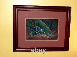 VINTAGE LOVELY Kitten Cat Butterfly Leaves Original Pastel by Martha Barr TX ART