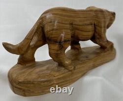 VINTAGE OLIVE WOOD HAND CARVED PANTHER LION TIGER Jaguar FIGURINE STATUE