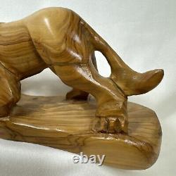 VINTAGE OLIVE WOOD HAND CARVED PANTHER LION TIGER Jaguar FIGURINE STATUE