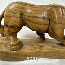 VINTAGE OLIVE WOOD HAND CARVED PANTHER LION TIGER Jaguar FIGURINE STATUE
