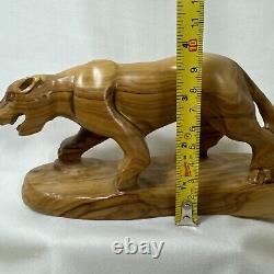 VINTAGE OLIVE WOOD HAND CARVED PANTHER LION TIGER Jaguar FIGURINE STATUE