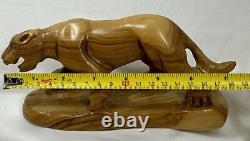 VINTAGE OLIVE WOOD HAND CARVED PANTHER LION TIGER Jaguar FIGURINE STATUE