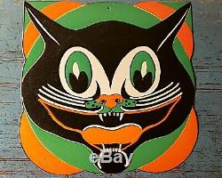 VINT. HALLOWEEN BEISTLE 30's DIECUT LARGE' ART DECO' BLACK CAT FACE, DEAD MINT