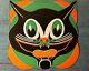 Vint. Halloween Beistle 30's Diecut Large' Art Deco' Black Cat Face, Dead Mint