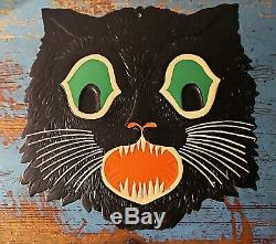 VINT. HALLOWEEN BEISTLE 30's DIECUT LARGE' ART DECO' BLACK CAT FACE, DEAD MINT