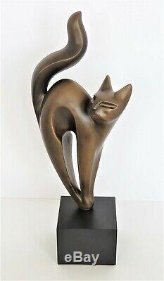 VNTG Austin Productions Modernist Bronze Tone Cat Sculpture SIGNED Dated NWT EUC
