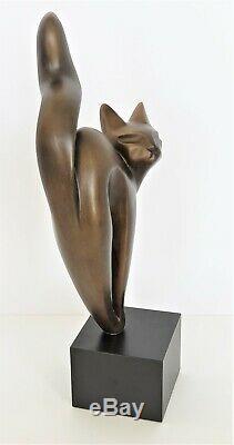 VNTG Austin Productions Modernist Bronze Tone Cat Sculpture SIGNED Dated NWT EUC