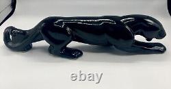 VTG 18MCM Haeger Art Pottery Solid Black Art Deco Stalking Panther Cat Figurine