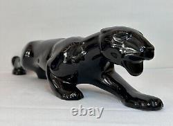 VTG 18MCM Haeger Art Pottery Solid Black Art Deco Stalking Panther Cat Figurine