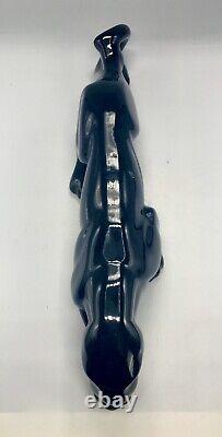 VTG 18MCM Haeger Art Pottery Solid Black Art Deco Stalking Panther Cat Figurine