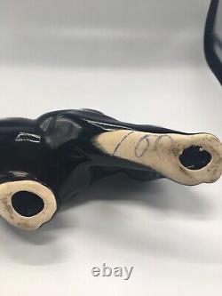 VTG 18MCM Haeger Art Pottery Solid Black Art Deco Stalking Panther Cat Figurine