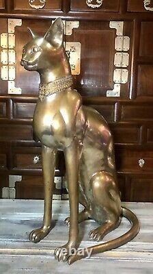 VTG 60s A. Tiot Bastet Cat 24 Egyptian Regency SIGNED Brass Sculpture FRANCE