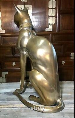 VTG 60s A. Tiot Bastet Cat 24 Egyptian Regency SIGNED Brass Sculpture FRANCE