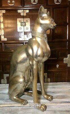 VTG 60s A. Tiot Bastet Cat 24 Egyptian Regency SIGNED Brass Sculpture FRANCE