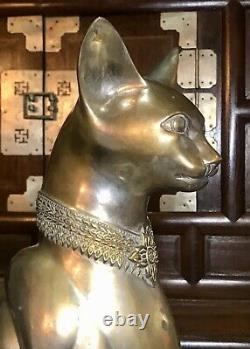 VTG 60s A. Tiot Bastet Cat 24 Egyptian Regency SIGNED Brass Sculpture FRANCE