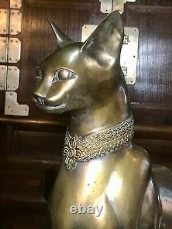 VTG 60s A. Tiot Bastet Cat 24 Egyptian Regency SIGNED Brass Sculpture FRANCE