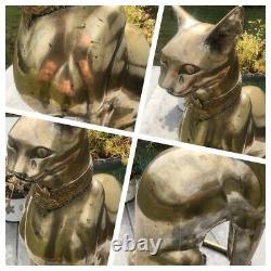 VTG 60s A. Tiot Bastet Cat 24 Egyptian Regency SIGNED Brass Sculpture FRANCE