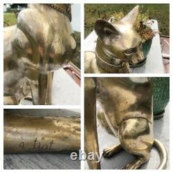 VTG 60s A. Tiot Bastet Cat 24 Egyptian Regency SIGNED Brass Sculpture FRANCE