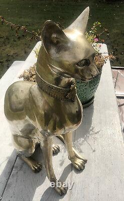 VTG 60s A. Tiot Bastet Cat 24 Egyptian Regency SIGNED Brass Sculpture FRANCE