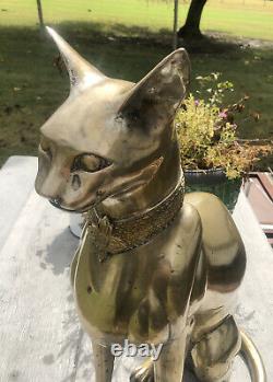 VTG 60s A. Tiot Bastet Cat 24 Egyptian Regency SIGNED Brass Sculpture FRANCE