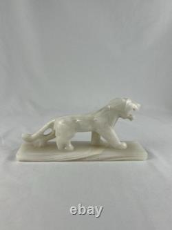 VTG Alabaster White Onyx Cougar Jaguar Jungle Cat Sculpture Figurine EUC
