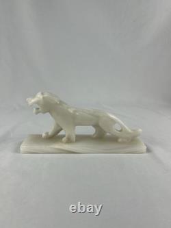 VTG Alabaster White Onyx Cougar Jaguar Jungle Cat Sculpture Figurine EUC