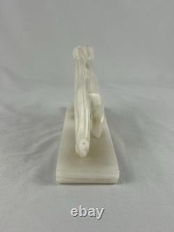 VTG Alabaster White Onyx Cougar Jaguar Jungle Cat Sculpture Figurine EUC