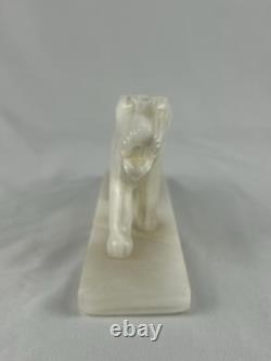 VTG Alabaster White Onyx Cougar Jaguar Jungle Cat Sculpture Figurine EUC