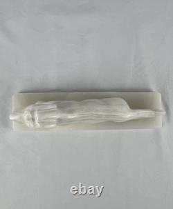 VTG Alabaster White Onyx Cougar Jaguar Jungle Cat Sculpture Figurine EUC