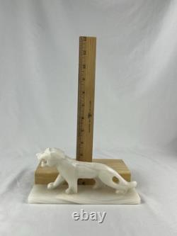 VTG Alabaster White Onyx Cougar Jaguar Jungle Cat Sculpture Figurine EUC