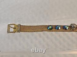 VTG Art Deco Brass Mesh Choker AURORA BOREALIS RHINESTONE Cat Dog Collar