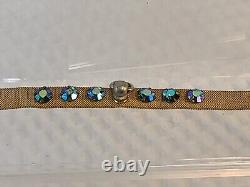 VTG Art Deco Brass Mesh Choker AURORA BOREALIS RHINESTONE Cat Dog Collar