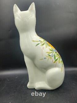 VTG CERAMIC ITALY J. W. CO NY ORNATE LARGE Floral Staffordshire Style Cat FIGURINE