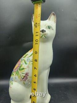 VTG CERAMIC ITALY J. W. CO NY ORNATE LARGE Floral Staffordshire Style Cat FIGURINE