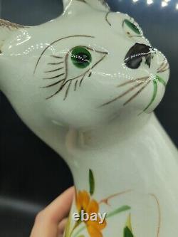 VTG CERAMIC ITALY J. W. CO NY ORNATE LARGE Floral Staffordshire Style Cat FIGURINE