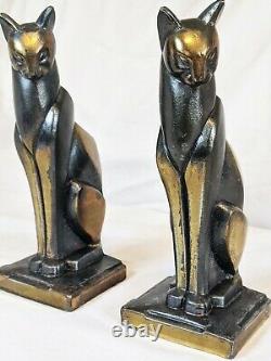 VTG Frankart Art Deco Siamese Cat Bookends Spelter Metal Cubist Sculpture 1930's