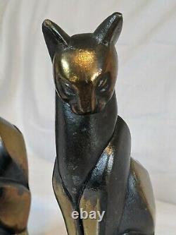 VTG Frankart Art Deco Siamese Cat Bookends Spelter Metal Cubist Sculpture 1930's