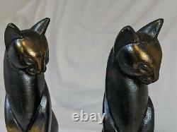 VTG Frankart Art Deco Siamese Cat Bookends Spelter Metal Cubist Sculpture 1930's